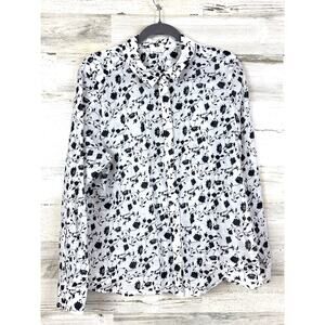 ECRU Womens L Blue White Floral Cotton Button Up Long Sleeve Casual Shirt NEW